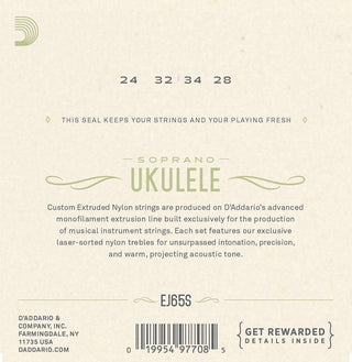 D'Addario EJ65S Clear Nylon Soprano Ukuele Strings - SET
