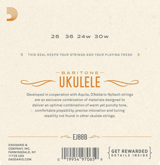 Cordes Ukulélé Baryton D'Addario EJ88B Clear Nylon