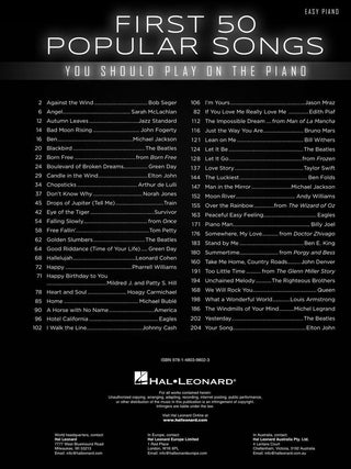 50 Premières Chansons Populaire que Vous Devriez Jouez au Piano