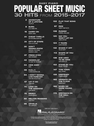 Partitions Populaires - 30 Hits de 2015-2017 (Piano)