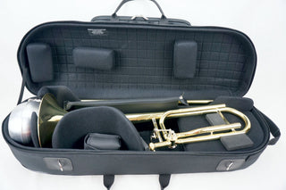 Marcus Bonna Case for Tenor Trombone model MB Compact Nylon - Black, Music bag model MB with Trombone Stand Strap with MB Metal Silver Logo