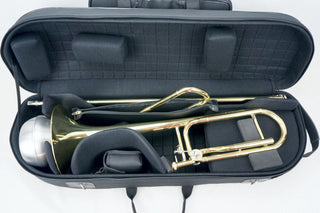 Marcus Bonna Case for Tenor Trombone model MB Compact Nylon - Black, Music bag model MB with Trombone Stand Strap with MB Metal Silver Logo
