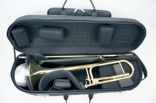 Marcus Bonna Case for Tenor Trombone model MB Compact Nylon - Black, Music bag model MB with Trombone Stand Strap with MB Metal Silver Logo