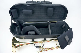 Marcus Bonna Case for Tenor Trombone model MB Compact Nylon - Black, Music bag model MB with Trombone Stand Strap with MB Metal Silver Logo