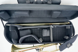 Marcus Bonna Case for Tenor Trombone model MB Compact Nylon - Black, Music bag model MB with Trombone Stand Strap with MB Metal Silver Logo