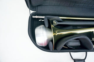 Marcus Bonna Case for Tenor Trombone model MB Compact Nylon - Black, Music bag model MB with Trombone Stand Strap with MB Metal Silver Logo