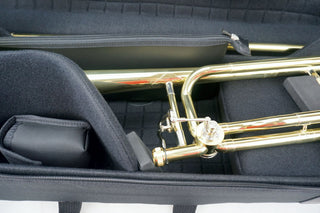 Marcus Bonna Case for Tenor Trombone model MB Compact Nylon - Black, Music bag model MB with Trombone Stand Strap with MB Metal Silver Logo