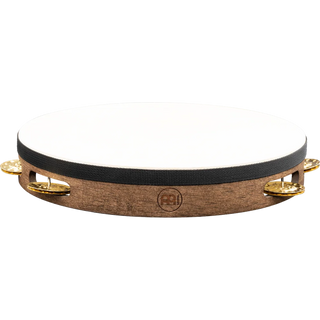 Meinl Vintage Wood Series 10" Headed Wood Tambourine, Single Row, Hammered Brass Jingles