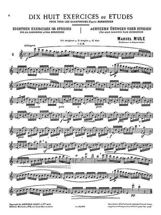 Eighteen Exercises or Studes for All Saxophones After Berbiguier From Marcel Mule