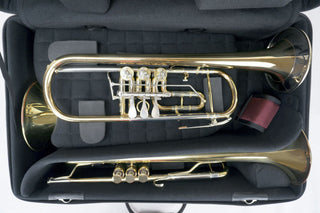 Marcus Bonna Triple Case for 2 Trumpets and 1 Flugelhorn model MB with wheels Nylon- Black with MB Metal Silver Logo