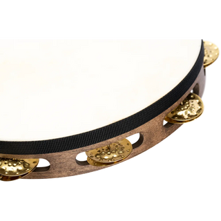 Meinl Vintage Wood Series 10" Headed Wood Tambourine, Single Row, Hammered Brass Jingles