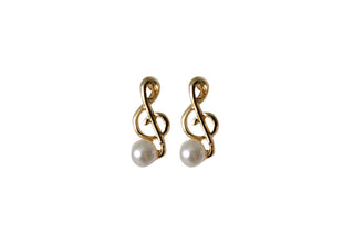 Earring GClef - Gold with White Pearl