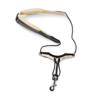 Protec Saxophone Neck Strap - Less Stress Two-Tone Leather, Comfort Bar & Metal Snap, Size 24" Long (Black)
