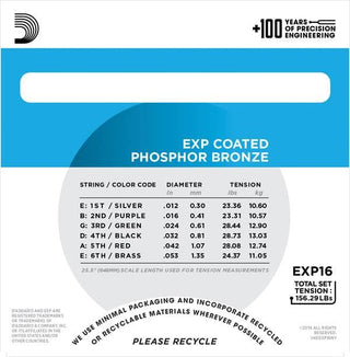 Cordes en bronze phosphoreux pour guitare acoustique avec revêtement D'Addario EXP