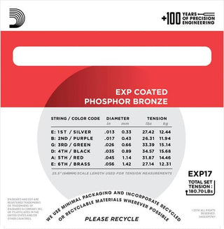 Cordes en bronze phosphoreux pour guitare acoustique avec revêtement D'Addario EXP
