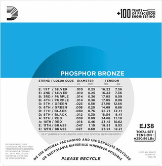 Cordes Guitare Acoustique D'Addario Phosphor Bronze (12 cordes)