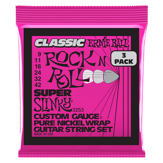 Cordes Guitare Électrique Ernie Ball Slinky Classic Rock N Roll Pure Nickel Wrap Paquet de 3