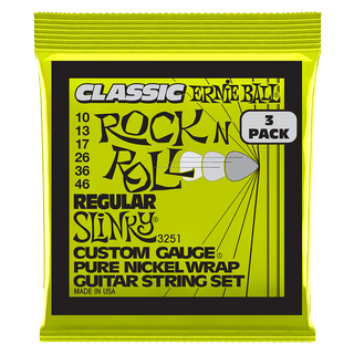 Cordes Guitare Électrique Ernie Ball Slinky Classic Rock N Roll Pure Nickel Wrap Paquet de 3